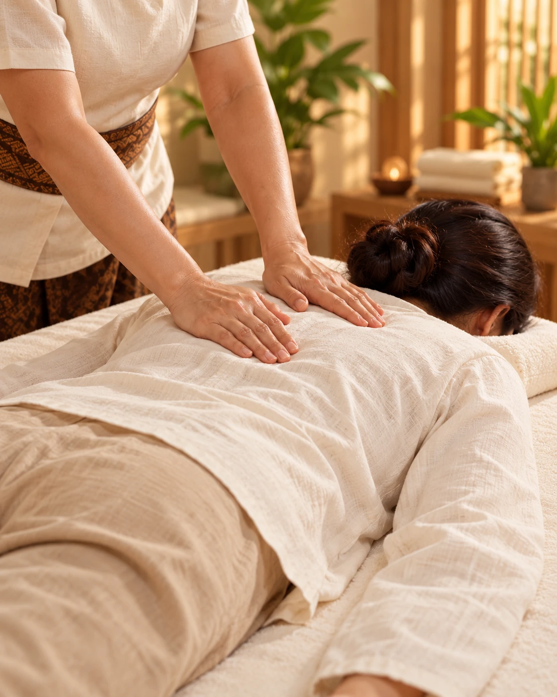 Illustrative supported traditional Thai palm-press massage
